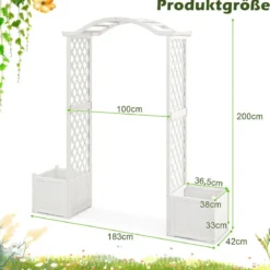 Rosenbogen Holz 2 in 1 Torbogen mit Blumenkasten Garten Pergola modern 183 x 42 x 200 cm Weiß