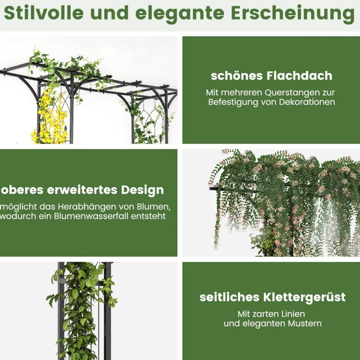 Rosenbogen Metall Gartenbogen für Kletterpflanzen Torbogen Garten 200 x 52 x 206 cm Schwarz