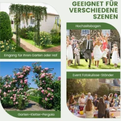 Rosenbogen Metall Gartenbogen für Kletterpflanzen Torbogen Garten 200 x 52 x 206 cm Schwarz