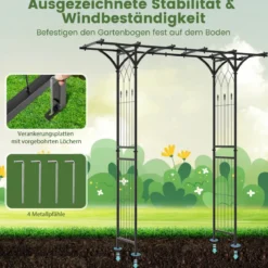 Rosenbogen Metall Gartenbogen für Kletterpflanzen Torbogen Garten 200 x 52 x 206 cm Schwarz