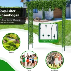Rosenbogen Metall Gartenbogen für Kletterpflanzen Torbogen Garten 205 x 52 x 205 cm Grün