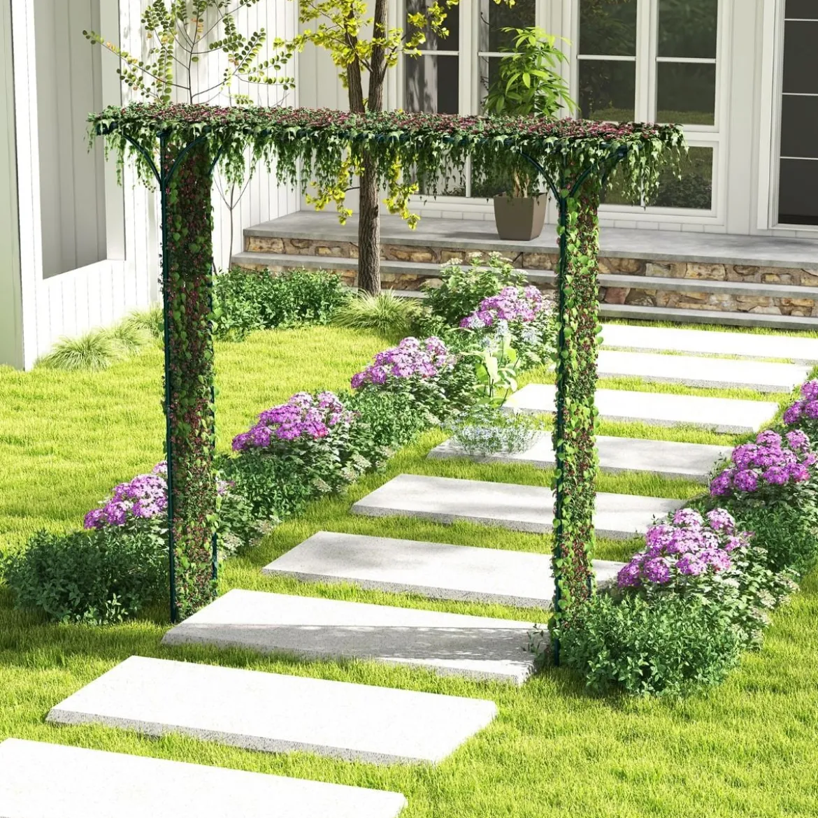 Rosenbogen Metall Gartenbogen für Kletterpflanzen Torbogen Garten 205 x 52 x 205 cm Grün