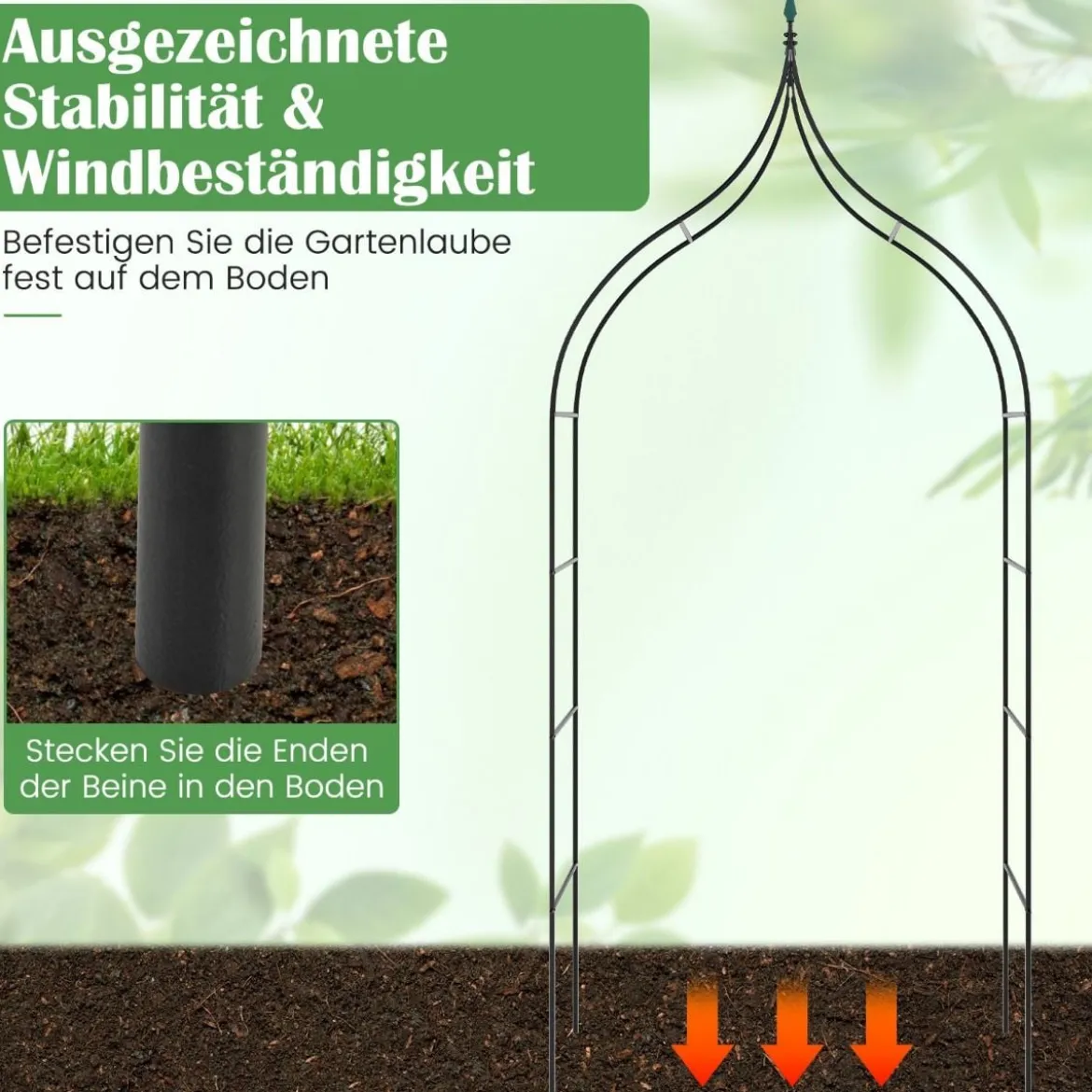 Rosenbogen Metall Gartenbogen im gotischen Stil Torbogen Rosengitter Rankgitter 125 x 39 x 287 cm