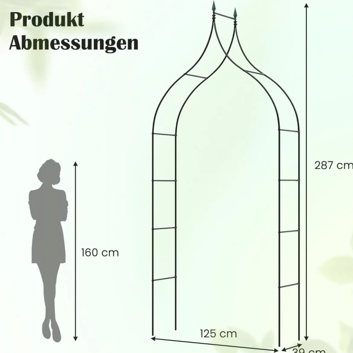 Rosenbogen Metall Gartenbogen im gotischen Stil Torbogen Rosengitter Rankgitter 125 x 39 x 287 cm