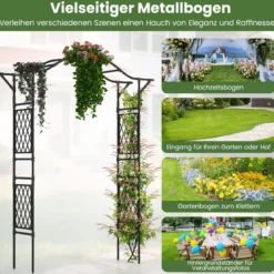 Rosenbogen Metall Gartenbogen für Kletterpflanzen Torbogen Garten Rosengitter Rankhilfe Rankgitter 170 x 39 x 210 cm Schwarz