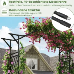 Rosenbogen Metall Gartenbogen für Kletterpflanzen Torbogen Garten Rosengitter Rankhilfe Rankgitter 170 x 39 x 210 cm Schwarz
