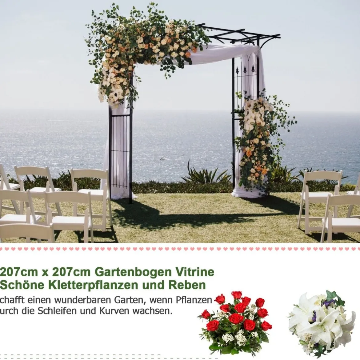Rosenbogen Metall Gartenbogen für Kletterpflanzen 208 x 52 x 208 cm Schwarz