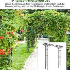 Rosenbogen Metall Gartenbogen für Kletterpflanzen 208 x 52 x 208 cm Schwarz