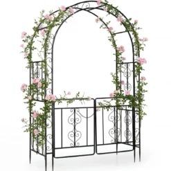 Rosenbogen Torbogen aus Metall mit Abschließbarer Tür & Erdspießen 135 x 60 x 213 cm Schwarz