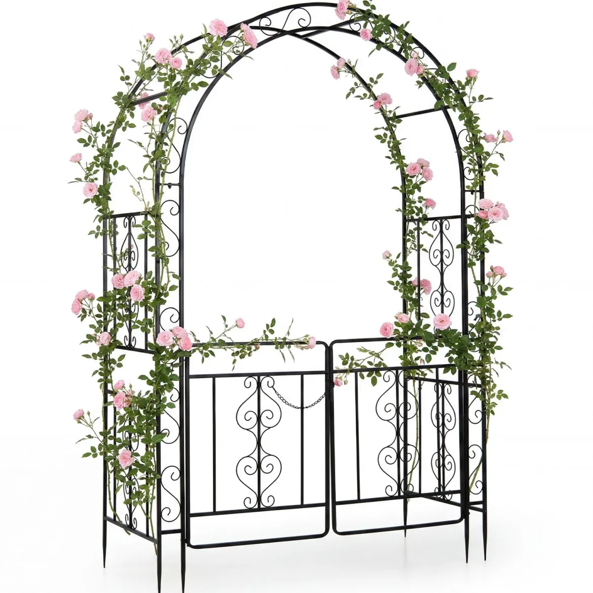Rosenbogen Torbogen aus Metall mit Abschließbarer Tür & Erdspießen 135 x 60 x 213 cm Schwarz
