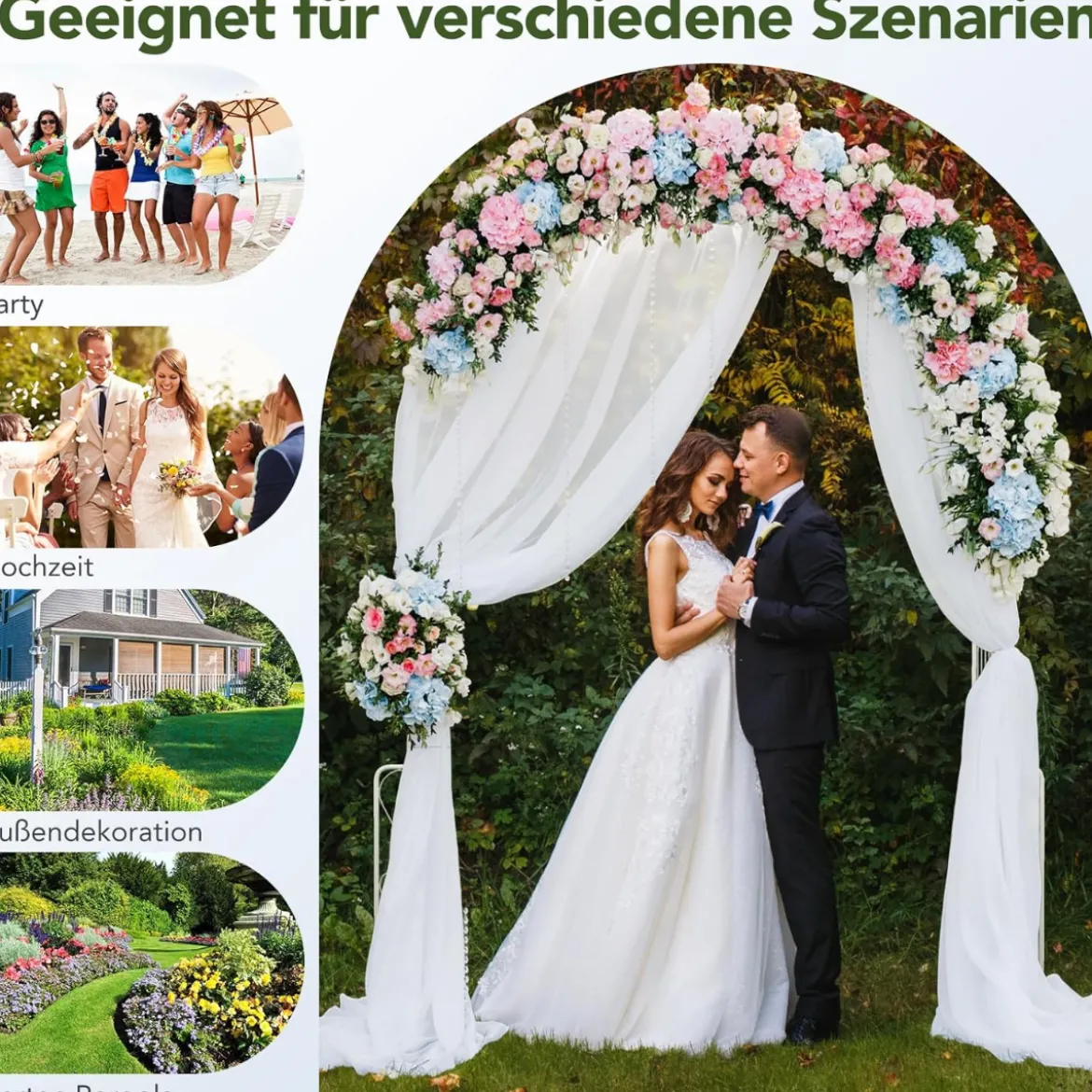 Rosenbogen Torbogen Metall Gartenbogen für Kletterpflanzen & Rosen Rankhilfe Landhausstil 167 x 37 x 240 cm Weiß