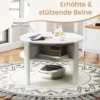 Rund Couchtisch mit Stauraum Holz Wohnzimmertisch mit 4 Regalen Kaffeetisch Weiß
