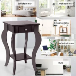 Runder Beistelltisch mit Schublade unteres Regal Holzkonstruktion Sofa-Beistelltisch Braun