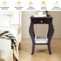 Runder Beistelltisch mit Schublade unteres Regal Holzkonstruktion Sofa-Beistelltisch Braun