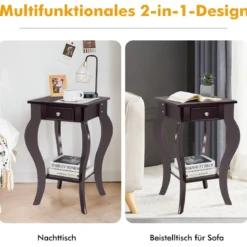 Runder Beistelltisch mit Schublade unteres Regal Holzkonstruktion Sofa-Beistelltisch Braun