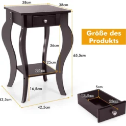 Runder Beistelltisch mit Schublade unteres Regal Holzkonstruktion Sofa-Beistelltisch Braun