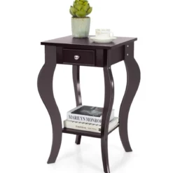 Runder Beistelltisch mit Schublade unteres Regal Holzkonstruktion Sofa-Beistelltisch Braun