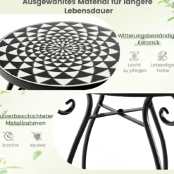Runder Beistelltisch Mosaiktisch aus Metall & Keramik ∅30 x 50 cm für Balkon Garten