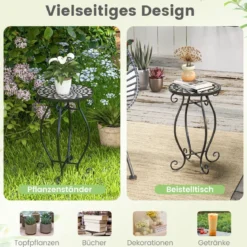 Runder Beistelltisch Mosaiktisch aus Metall & Keramik ∅30 x 50 cm für Balkon Garten