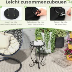 Runder Beistelltisch Mosaiktisch aus Metall & Keramik ∅30 x 50 cm für Balkon Garten
