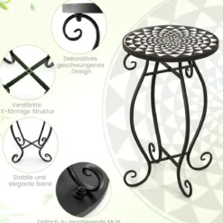 Runder Beistelltisch Mosaiktisch aus Metall & Keramik ∅30 x 50 cm für Balkon Garten