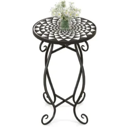 Runder Beistelltisch Mosaiktisch aus Metall & Keramik ∅30 x 50 cm für Balkon Garten