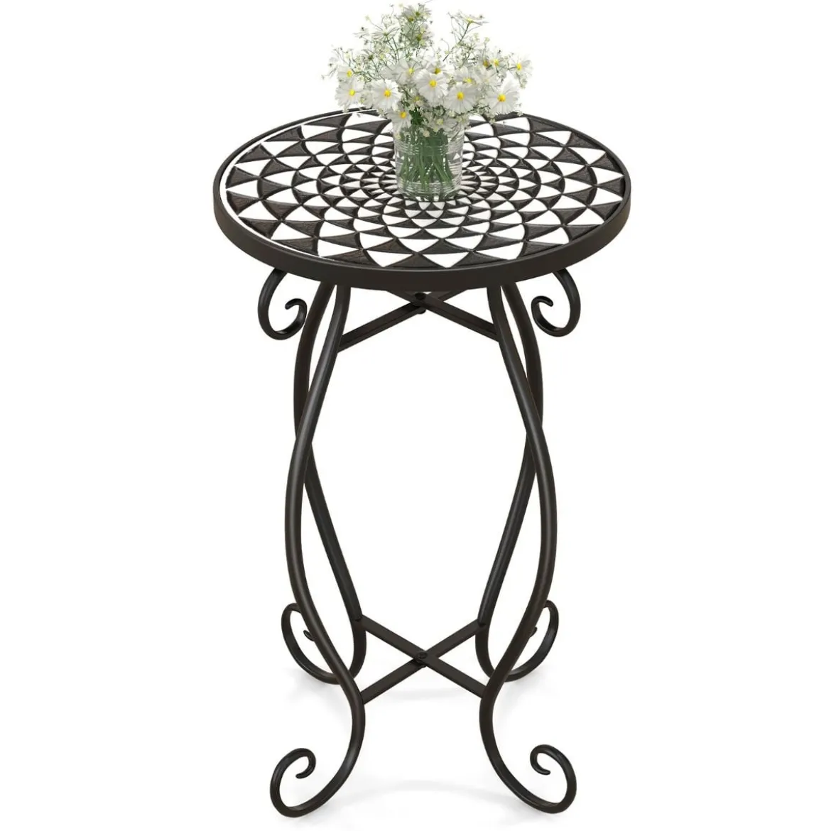 Runder Beistelltisch Mosaiktisch aus Metall & Keramik ∅30 x 50 cm für Balkon Garten