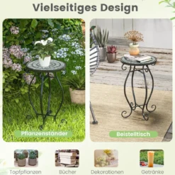 Runder Beistelltisch Mosaiktisch aus Metall & Keramik ∅30 x 50 cm für Balkon Terrasse Garten