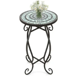 Runder Beistelltisch Mosaiktisch aus Metall & Keramik ∅30 x 50 cm für Balkon Terrasse Garten