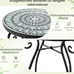 Runder Beistelltisch Mosaiktisch aus Metall & Keramik ∅30 x 50 cm für Balkon Terrasse Garten