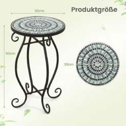 Runder Beistelltisch Mosaiktisch aus Metall & Keramik ∅30 x 50 cm für Balkon Terrasse Garten