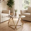 Runder Couchtisch mit Gehärtetem Glas & Metallrahmen Moderner Glastisch Beistelltisch Golden