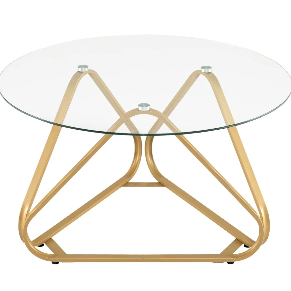 Runder Couchtisch mit Gehärtetem Glas & Metallrahmen Moderner Glastisch Beistelltisch Golden