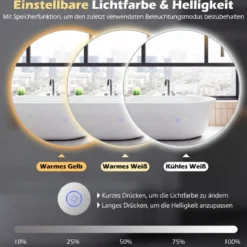 Ø60 Runder LED-beleuchteter Spiegel mit Einstellbarer Helligkeit & Smart Touch Badezimmerspiegel