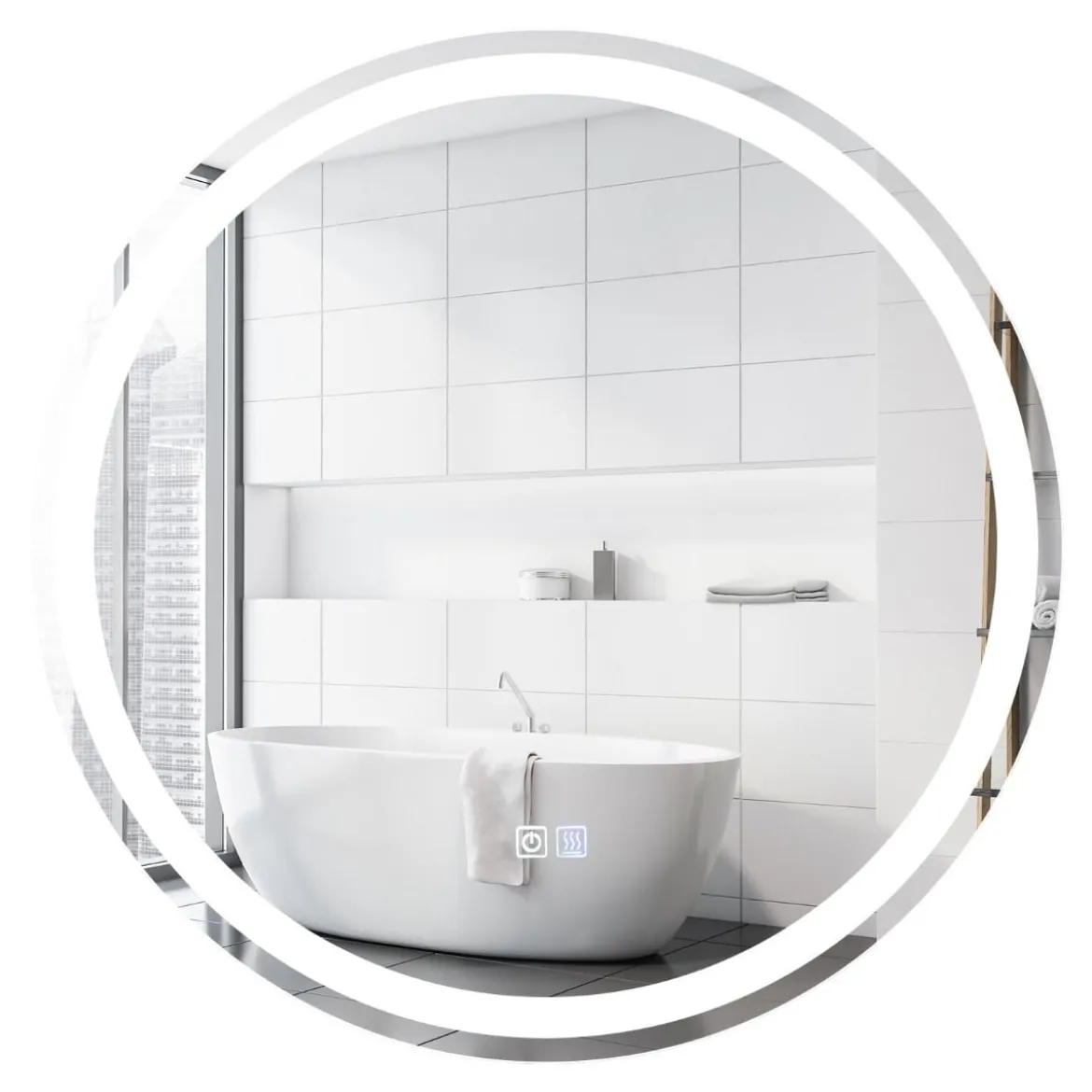 Runder LED-Spiegel Badezimmerspiegel zur Wandmontage 3000 K-6000 K Ø 60 cm
