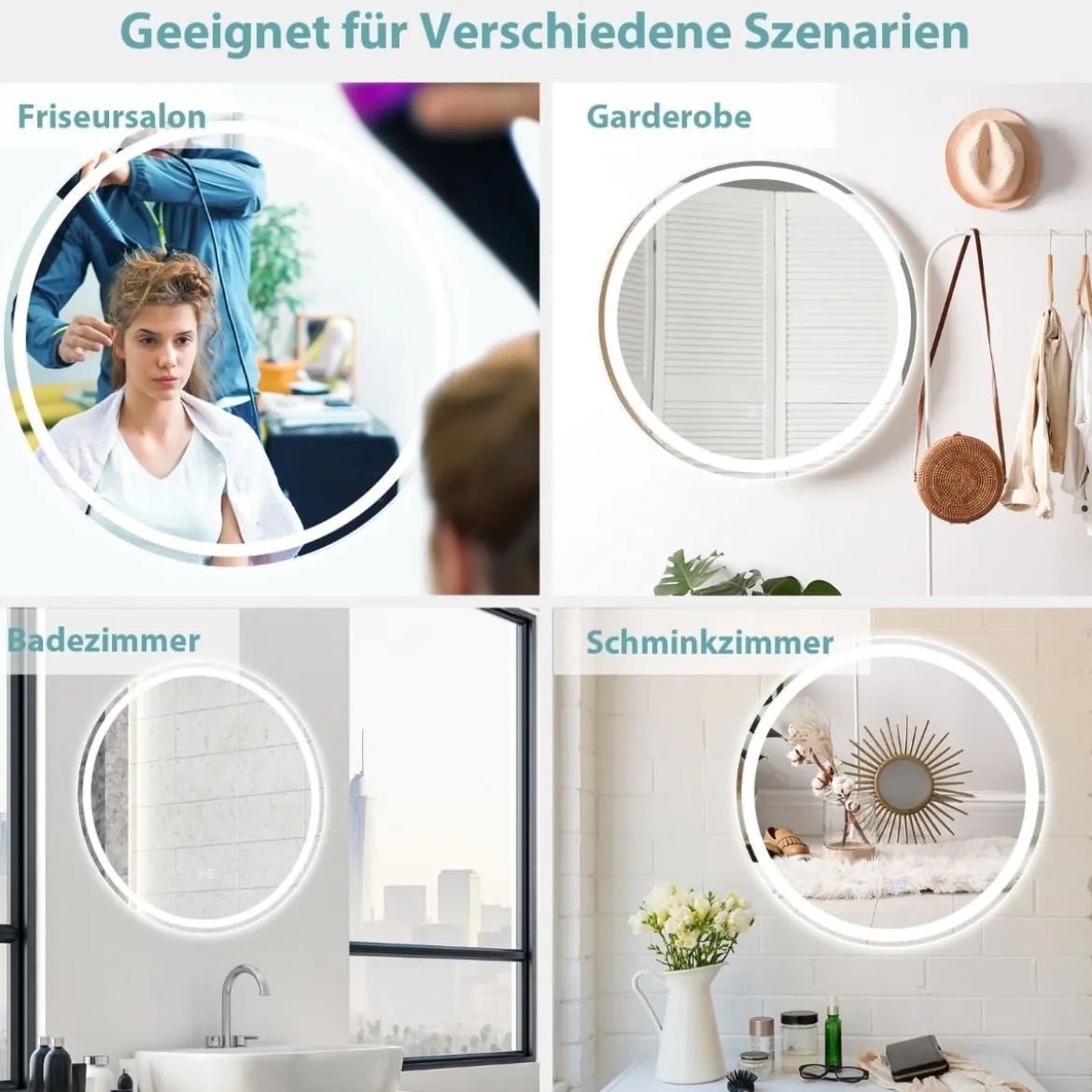 Runder LED-Spiegel Badezimmerspiegel zur Wandmontage 3000 K-6000 K Ø 60 cm