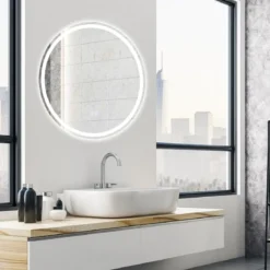 Runder LED-Spiegel Badezimmerspiegel zur Wandmontage 3000 K-6000 K Ø 60 cm