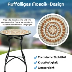 Runder Mosaiktisch Retro Mosaik Beistelltisch für Garten 60 x 60x 72 cm Schwarz + Gelb
