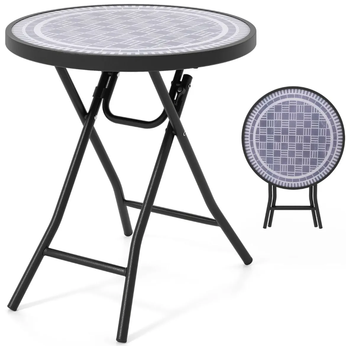 Runder Patio-Couchtisch mit Gehärteter Glasplatte & Metallrahmen Klappbarer Beistelltisch