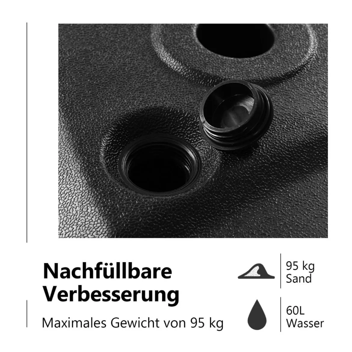 runder Schirmständer tragbare Schirmbasis Terrassenschirm-Ständer bis 95 kg Schwarz
