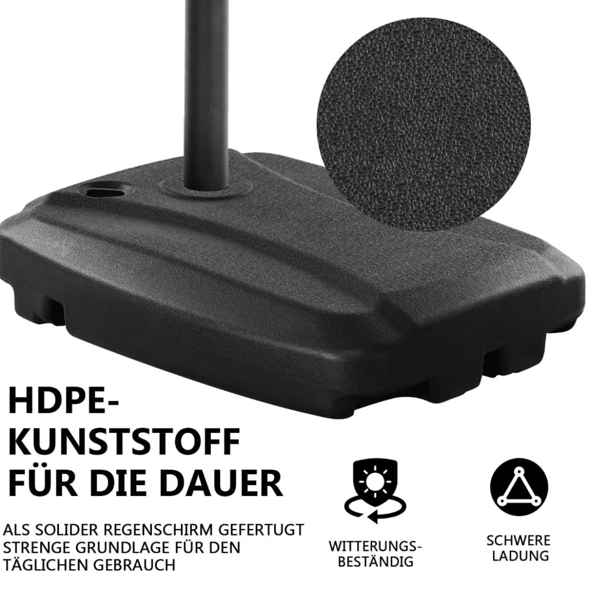 runder Schirmständer tragbare Schirmbasis Terrassenschirm-Ständer bis 95 kg Schwarz