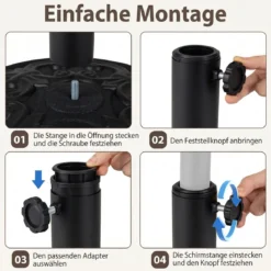 Runder Sonnenschirmständer für 38/48 mm Schirmstangen 12 kg Schirmständer aus Beton Schwarz