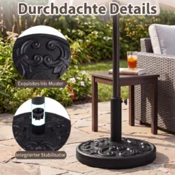 Runder Sonnenschirmständer für 38/48 mm Schirmstangen 12 kg Schirmständer aus Beton Schwarz