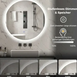 Runder Spiegel mit 3 Lichtfarben & Stufenlose Dimmung & Anti-Beschlag Wandspiegel Ø60 cm