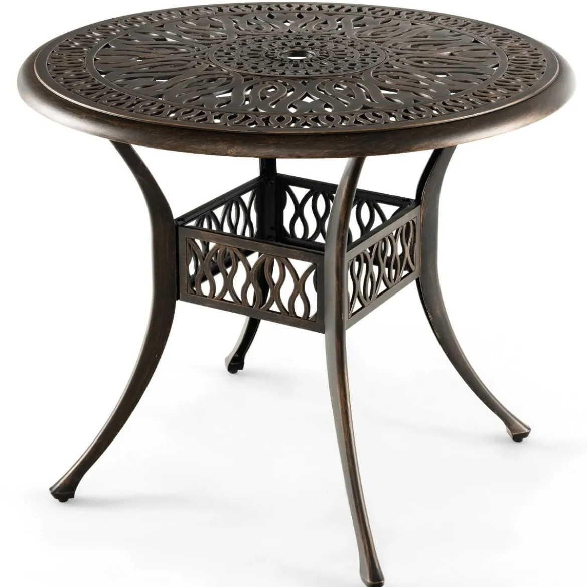 Runder Terrassen-Esstisch Bistrotisch aus Aluminiumguss mit Schirmloch Ø90 x 74 cm Braun