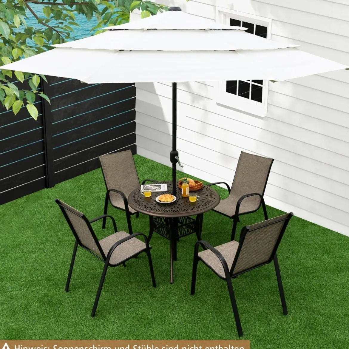 Runder Terrassen-Esstisch Bistrotisch aus Aluminiumguss mit Schirmloch Ø90 x 74 cm Braun