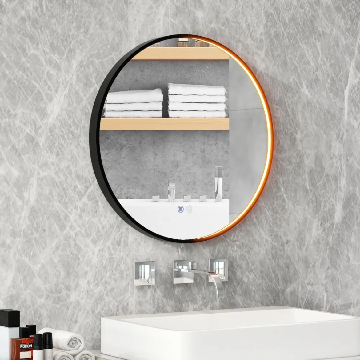 Runder Wandspiegel mit 3 Farben & Speicherfunktion Beschlagfreier Dimmbarer Badezimmerspiegel