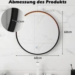 Runder Wandspiegel mit 3 Farben & Speicherfunktion Beschlagfreier Dimmbarer Badezimmerspiegel