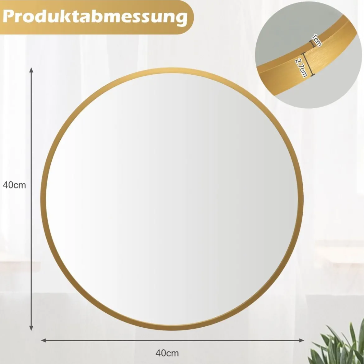 Runder Wandspiegel mit Rahmen aus Aluminiumlegierung 40 cm Durchmesser Golden