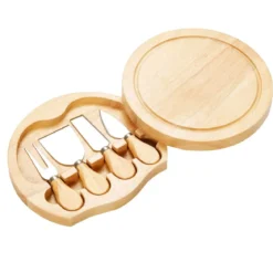 Rund Hölzern Käsebrett & Messer Service-set Käseset Käseplatte Holz und 4tlg Besteck